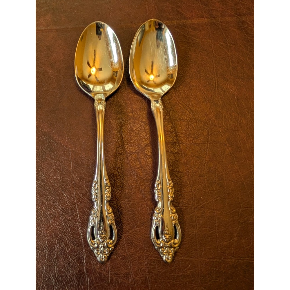 Oneida Community Brahms Stainless Steel Teaspoons Set of 2 Glossy Floral Ornate